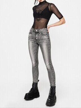 Hidden Jeans Metallic Silver Coated Skinny Jeans | Size 1